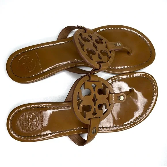 ❎ SOLD Tory Burch Miller Sandals Patent Leather Tan Brown Size 9 - Picture 9 of 14